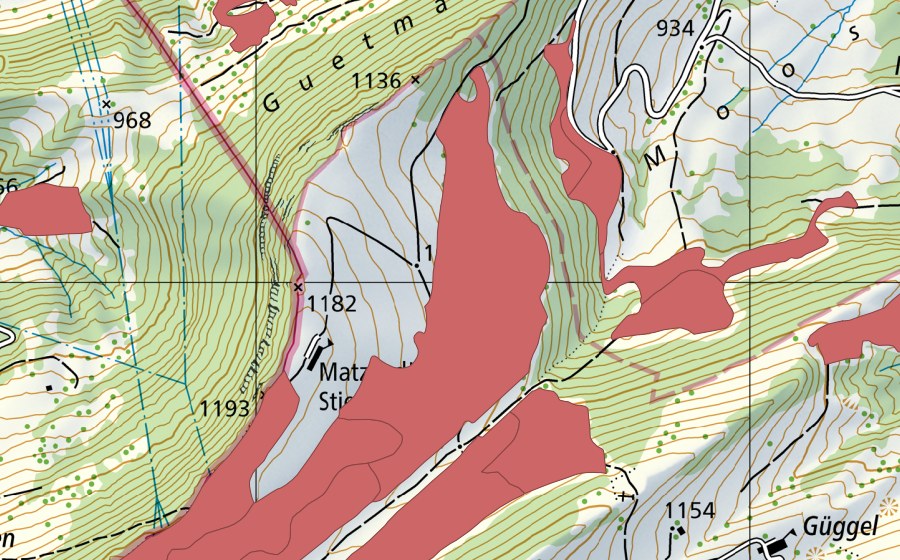 Landeskarte swisstopo mit dem Schutzperimeter von Matzendörfer Stierenberg (Trockenwiese)