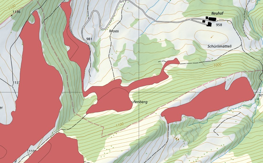 Carte nationale swisstopo avec le périmètre protégé de Matzendörfer Stierenberg (Prairie sèche)
