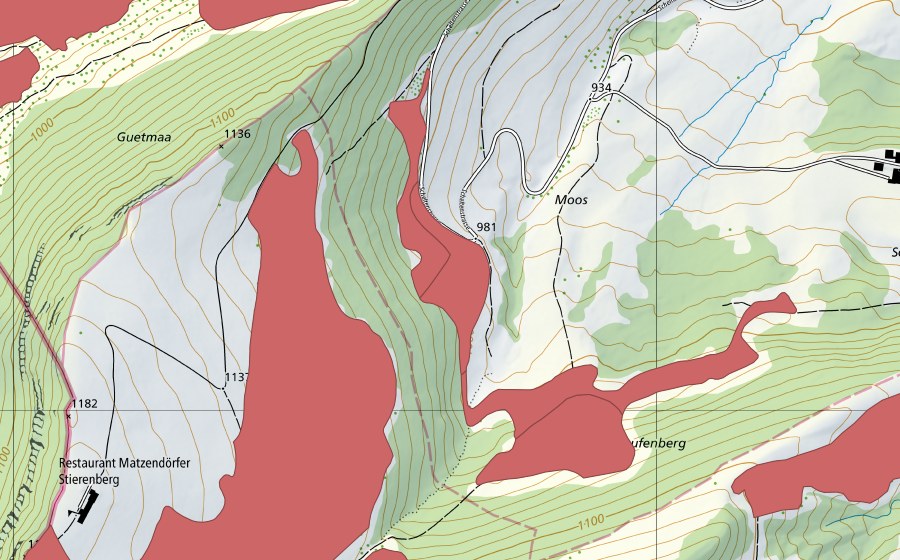 Carta nazionale swisstopo con il perimetro protetto di Matzendörfer Stierenberg (Prato secco)