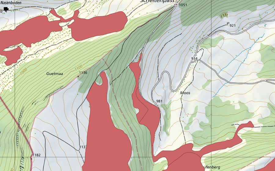 Carta nazionale swisstopo con il perimetro protetto di Matzendörfer Stierenberg (Prato secco)