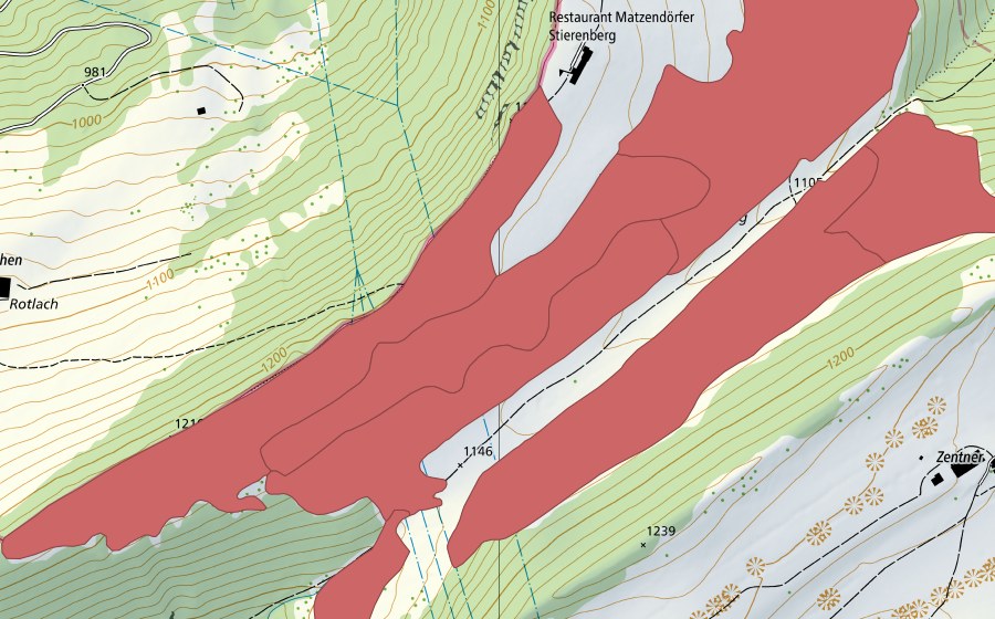 Carta nazionale swisstopo con il perimetro protetto di Matzendörfer Stierenberg (Prato secco)