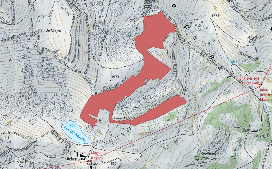Landeskarte swisstopo mit dem Schutzperimeter von Mayen (Trockenwiese)