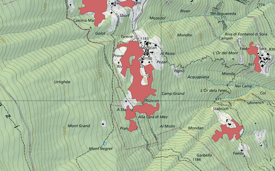 Landeskarte swisstopo mit dem Schutzperimeter von Mazzucan (Trockenwiese)