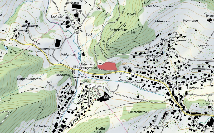 swisstopo national map showing the protected perimeter of Meltingerbrücke (Dry meadow)