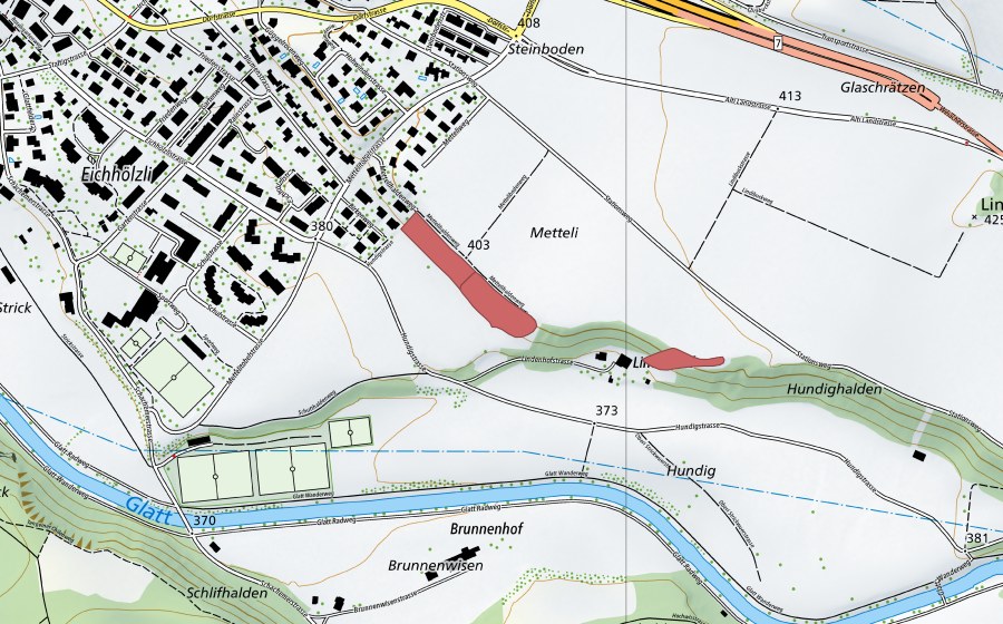 swisstopo national map showing the protected perimeter of Metteli (Dry meadow)