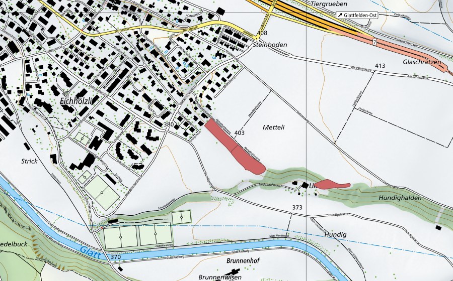 swisstopo national map showing the protected perimeter of Metteli (Dry meadow)