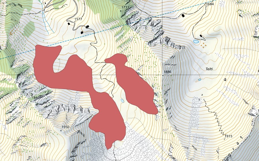 swisstopo national map showing the protected perimeter of Mettental (Dry meadow)