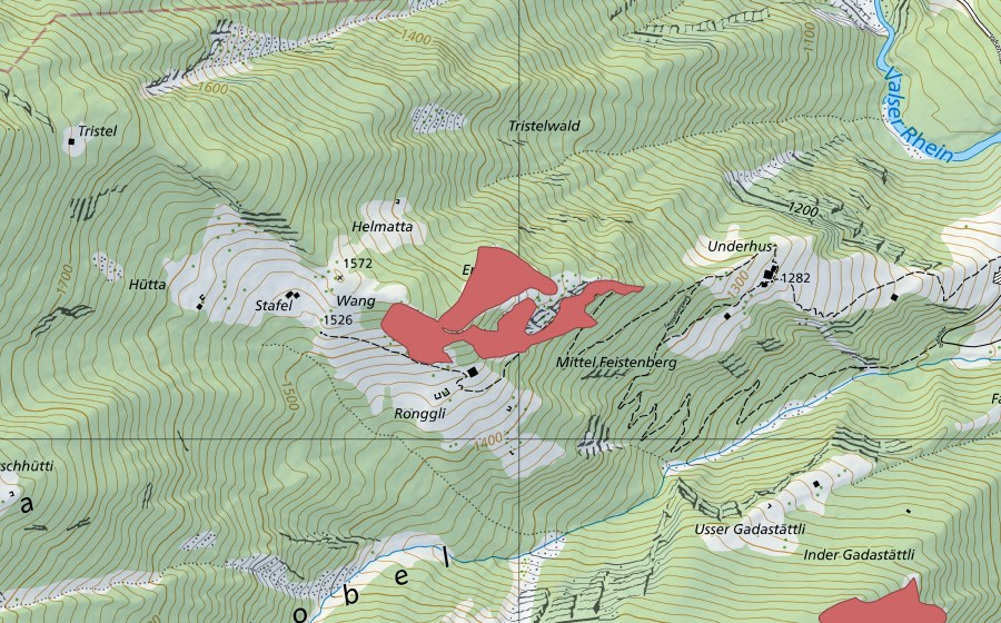 Carte nationale swisstopo avec le périmètre protégé de Mittel-Feistenberg (Prairie sèche)