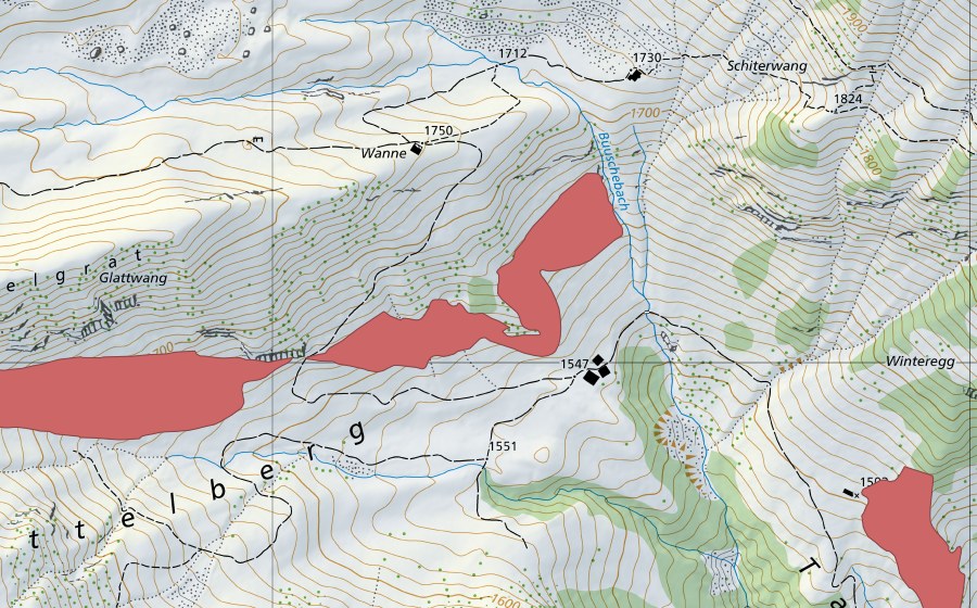 Carta nazionale swisstopo con il perimetro protetto di Mittelberg (Prato secco)