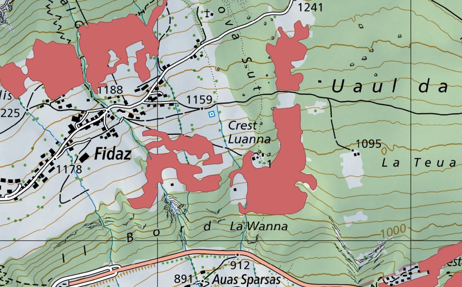 Carte nationale swisstopo avec le périmètre protégé de Mittelkriz (Prairie sèche)