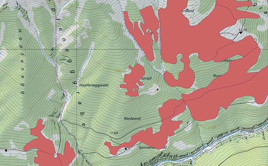 Carte nationale swisstopo avec le périmètre protégé de Mittelweid (Prairie sèche)