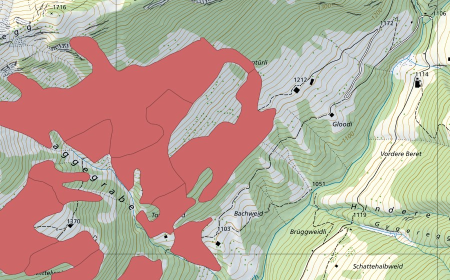 Carte nationale swisstopo avec le périmètre protégé de Mittelweid (Prairie sèche)