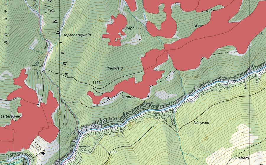 Carte nationale swisstopo avec le périmètre protégé de Mittelweid (Prairie sèche)