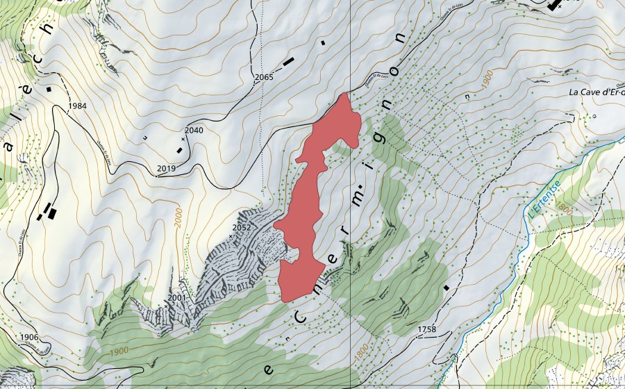 swisstopo national map showing the protected perimeter of Mondralèche (Dry meadow)