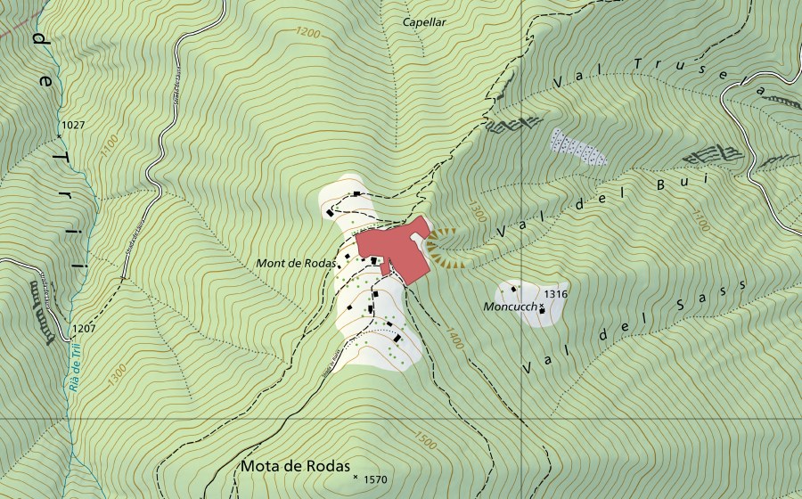 Landeskarte swisstopo mit dem Schutzperimeter von Mont di Rodas (Trockenwiese)