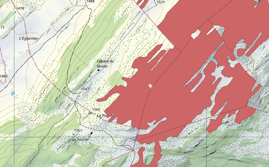 Carta nazionale swisstopo con il perimetro protetto di Mont Tendre (Prato secco)