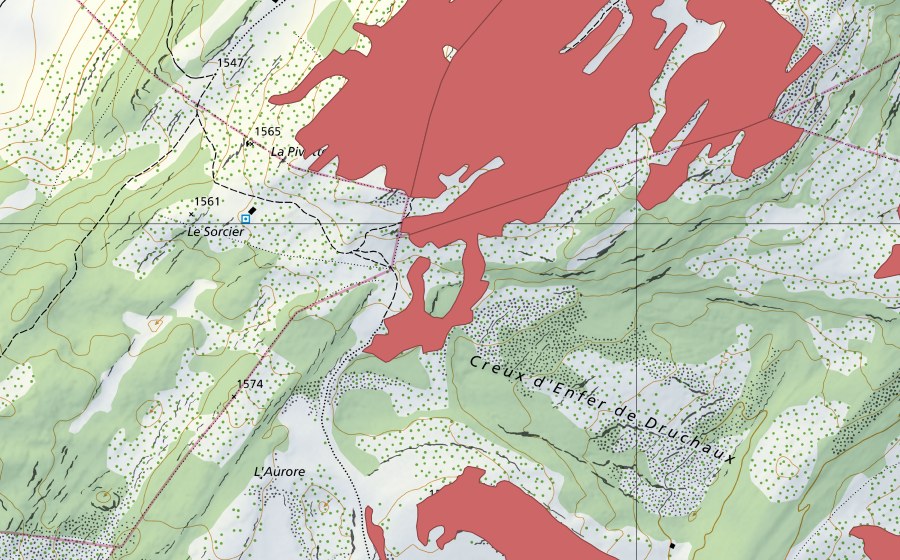 Carta nazionale swisstopo con il perimetro protetto di Mont Tendre (Prato secco)
