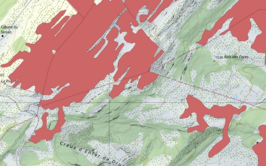 Carte nationale swisstopo avec le périmètre protégé de Mont Tendre (Prairie sèche)