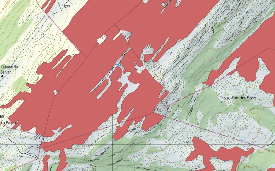 Carte nationale swisstopo avec le périmètre protégé de Mont Tendre (Prairie sèche)