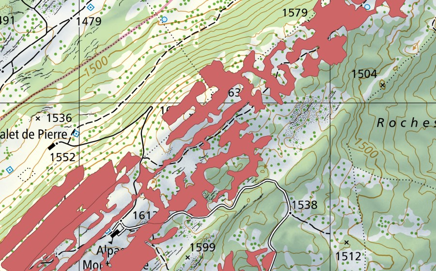 Carta nazionale swisstopo con il perimetro protetto di Mont Tendre (Prato secco)