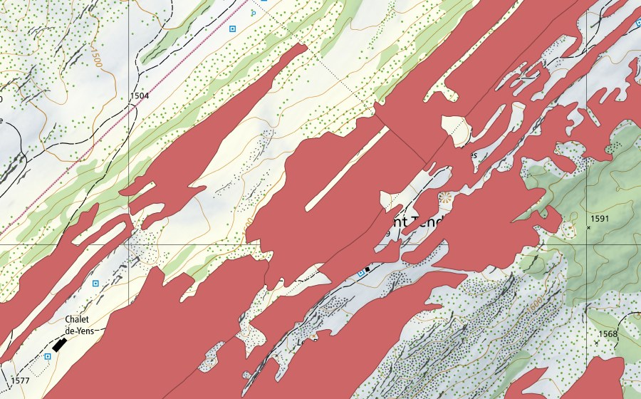 Landeskarte swisstopo mit dem Schutzperimeter von Mont Tendre (Trockenwiese)