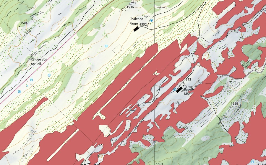 Carta nazionale swisstopo con il perimetro protetto di Mont Tendre (Prato secco)