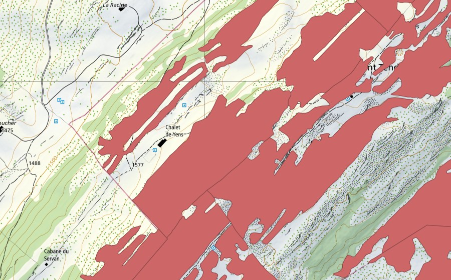 Landeskarte swisstopo mit dem Schutzperimeter von Mont Tendre (Trockenwiese)