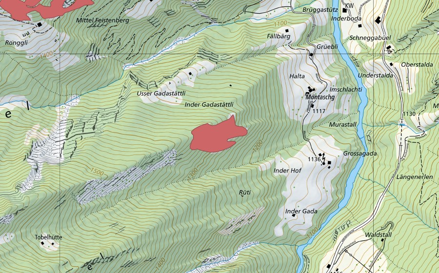Landeskarte swisstopo mit dem Schutzperimeter von Montaschg (Trockenwiese)