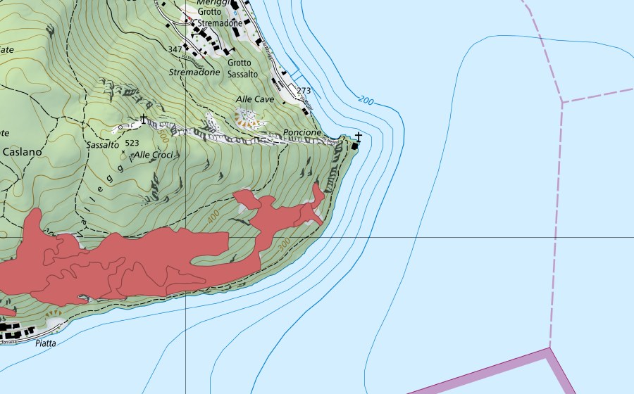 Carte nationale swisstopo avec le périmètre protégé de Monte Caslano (Prairie sèche)