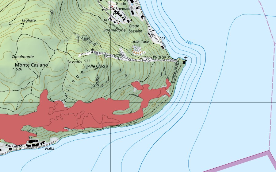 Landeskarte swisstopo mit dem Schutzperimeter von Monte Caslano (Trockenwiese)