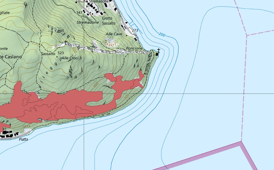 Carte nationale swisstopo avec le périmètre protégé de Monte Caslano (Prairie sèche)