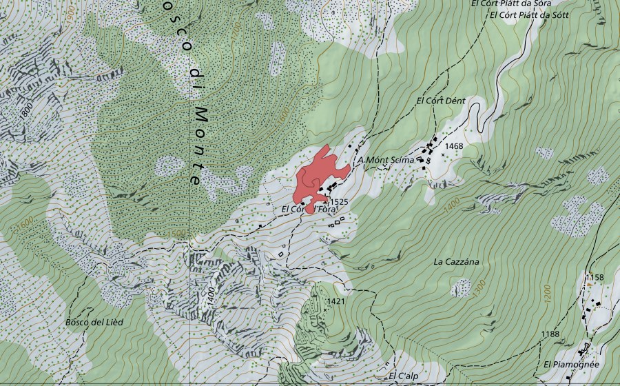 Carte nationale swisstopo avec le périmètre protégé de Monte di Cima (Prairie sèche)