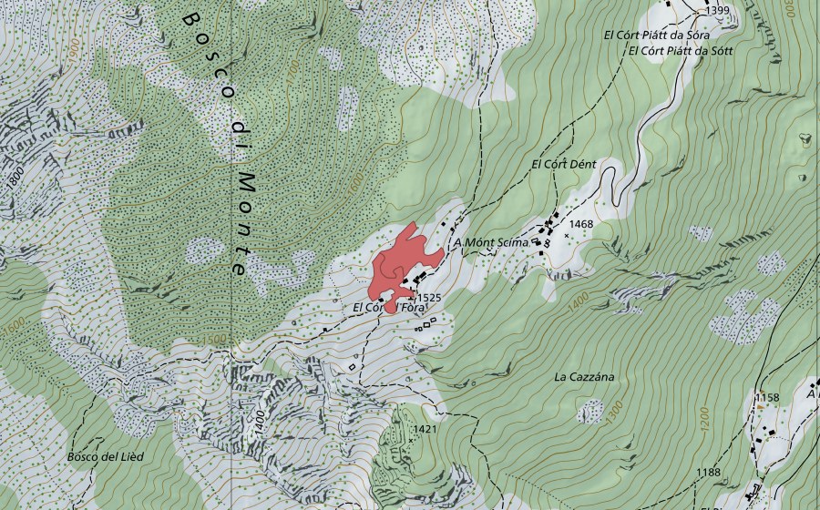 Landeskarte swisstopo mit dem Schutzperimeter von Monte di Cima (Trockenwiese)