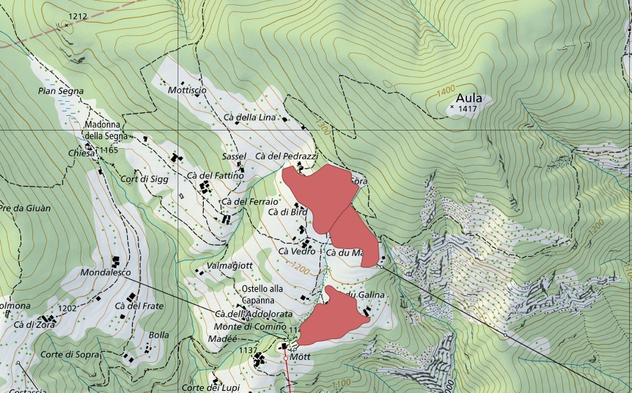 Landeskarte swisstopo mit dem Schutzperimeter von Monte di Comino (Trockenwiese)