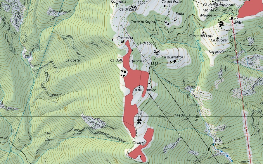 Landeskarte swisstopo mit dem Schutzperimeter von Monte di Comino (Trockenwiese)