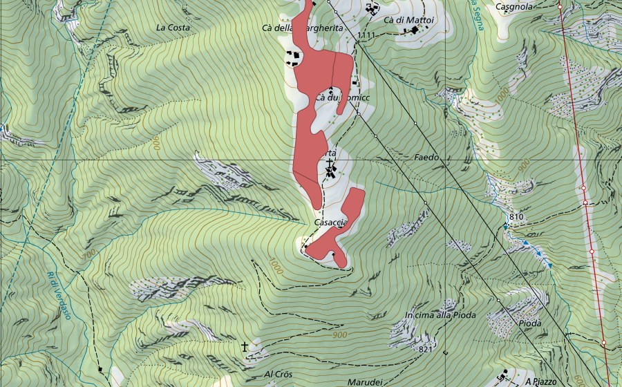 Carta nazionale swisstopo con il perimetro protetto di Monte di Comino (Prato secco)
