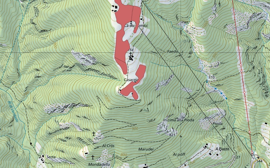 Carta nazionale swisstopo con il perimetro protetto di Monte di Comino (Prato secco)