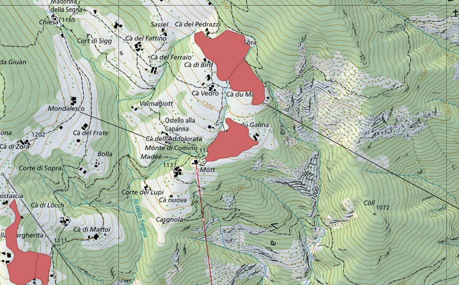 Carte nationale swisstopo avec le périmètre protégé de Monte di Comino (Prairie sèche)