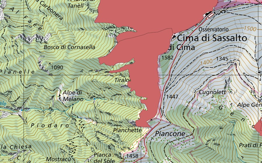 swisstopo national map showing the protected perimeter of Monte Generoso (Dry meadow)
