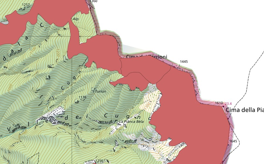 swisstopo national map showing the protected perimeter of Monte Generoso (Dry meadow)