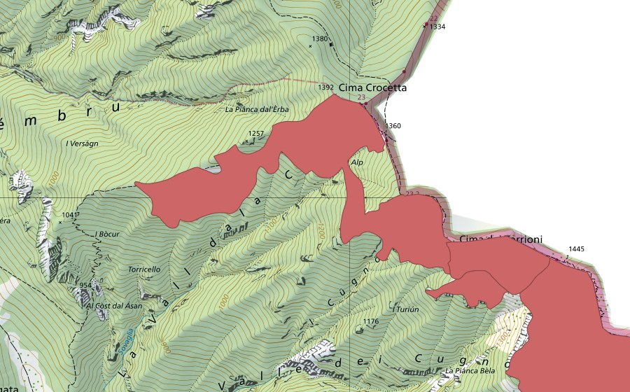 Carte nationale swisstopo avec le périmètre protégé de Monte Generoso (Prairie sèche)