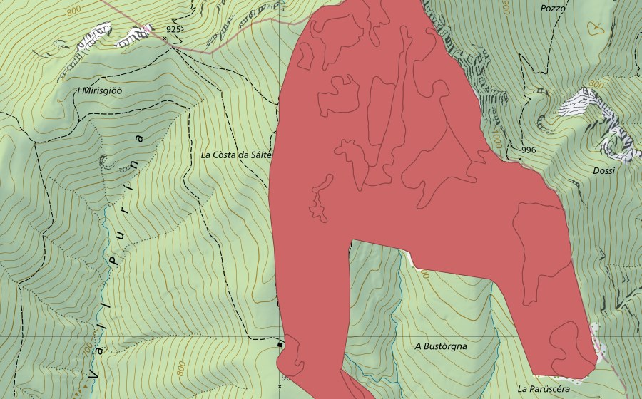 Landeskarte swisstopo mit dem Schutzperimeter von Monte San Giorgio (Trockenwiese)