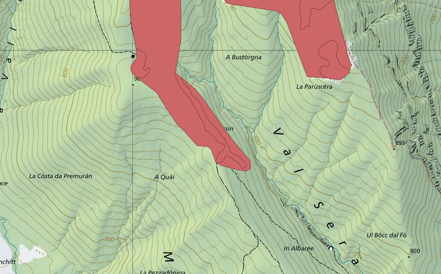 Carte nationale swisstopo avec le périmètre protégé de Monte San Giorgio (Prairie sèche)