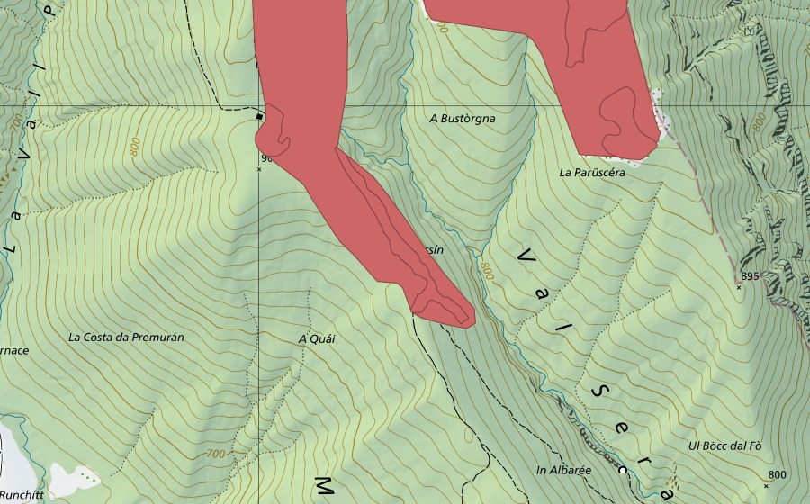 Carte nationale swisstopo avec le périmètre protégé de Monte San Giorgio (Prairie sèche)
