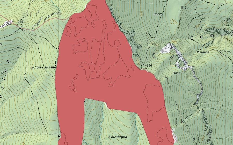 Carte nationale swisstopo avec le périmètre protégé de Monte San Giorgio (Prairie sèche)