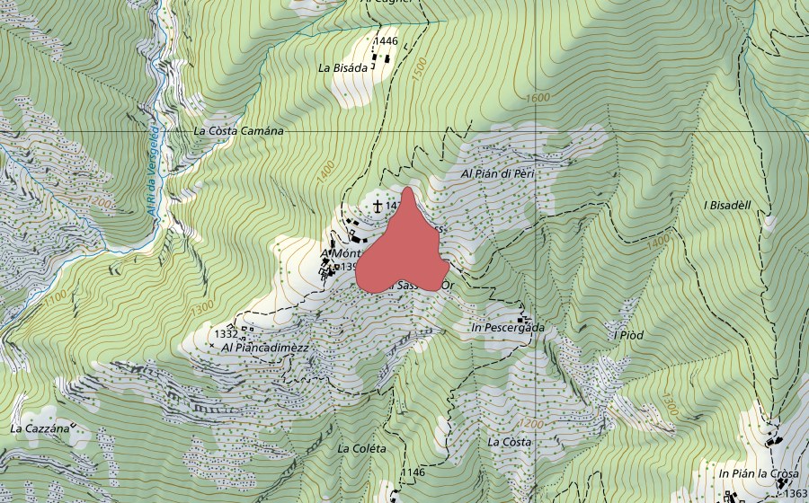 Landeskarte swisstopo mit dem Schutzperimeter von Monte (Trockenwiese)