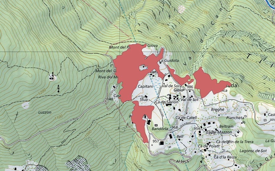 swisstopo national map showing the protected perimeter of Monti di San Vittore (Dry meadow)
