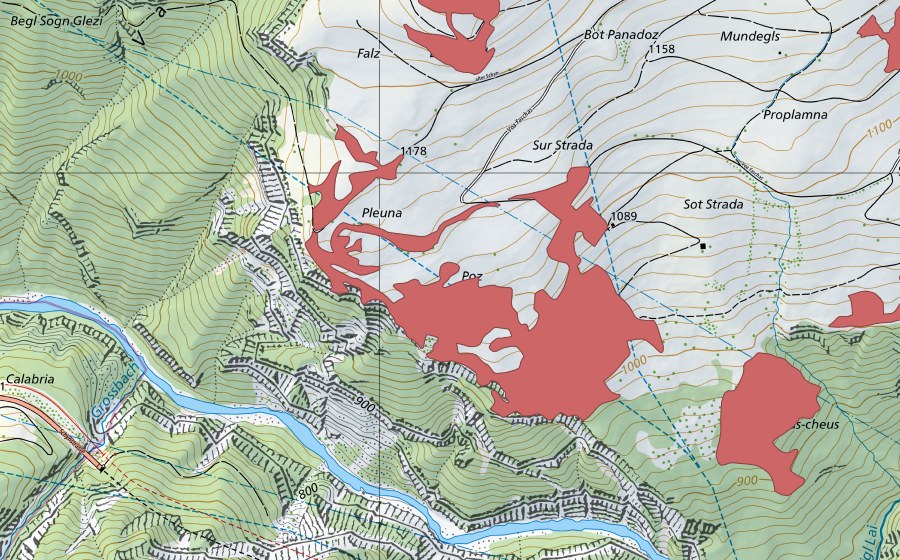 Carte nationale swisstopo avec le périmètre protégé de Mos (Prairie sèche)