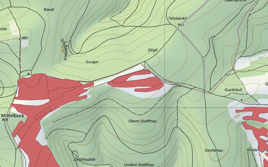 Carte nationale swisstopo avec le périmètre protégé de Mösli (Prairie sèche)
