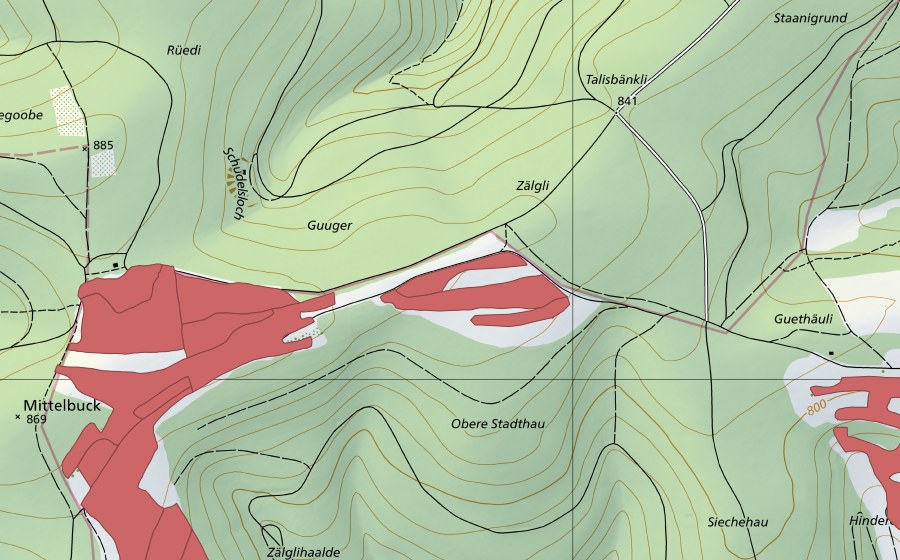 Carte nationale swisstopo avec le périmètre protégé de Mösli (Prairie sèche)